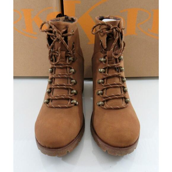 Korks Erica Lace Up Combat Boots Lug Sole Tan Cognac Size 7.5 - Picture 4 of 7